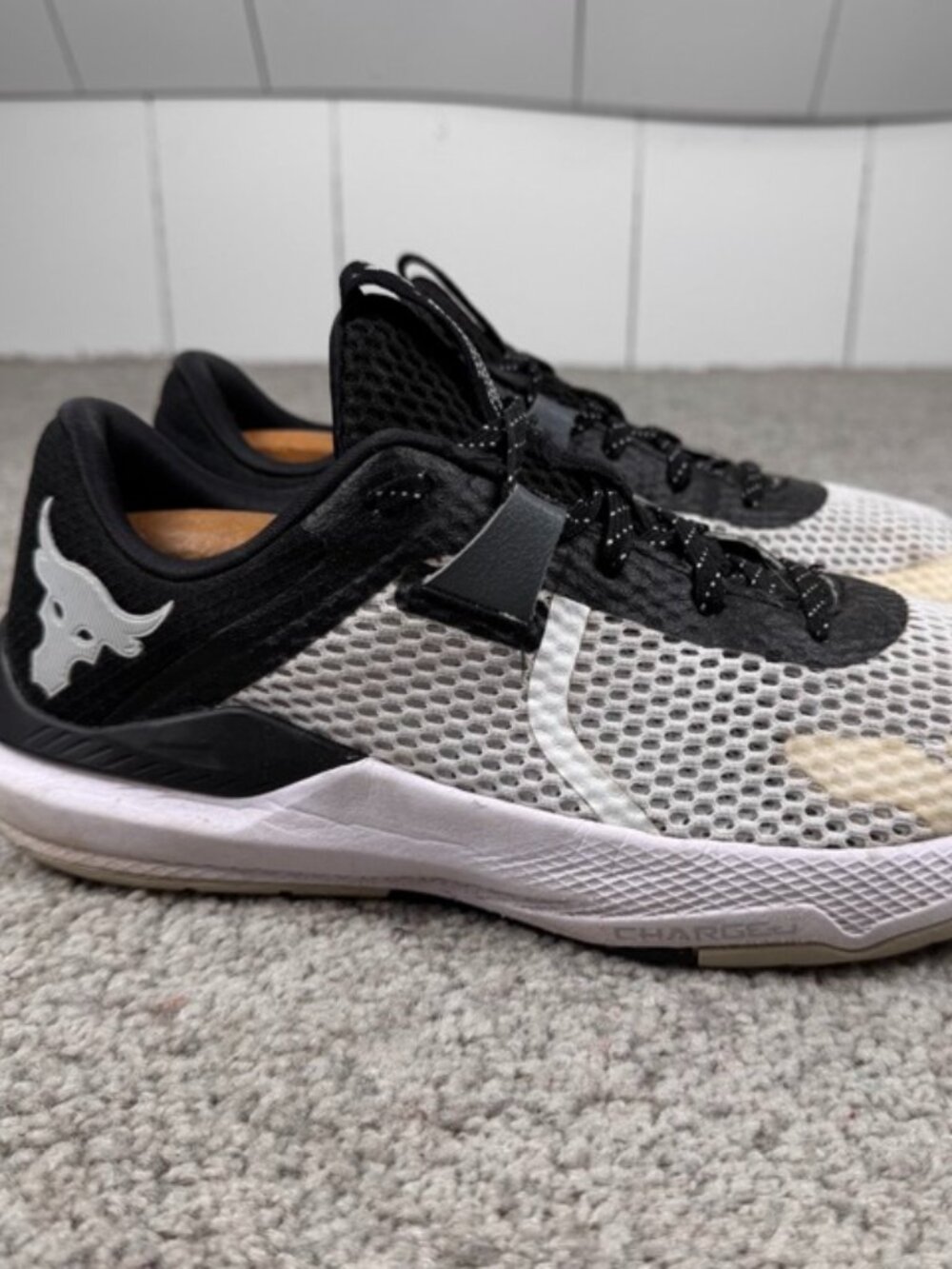 Under Armour Project Rock BSR 2 Size 8.5 US White Black Mens Shoes 3025081-100